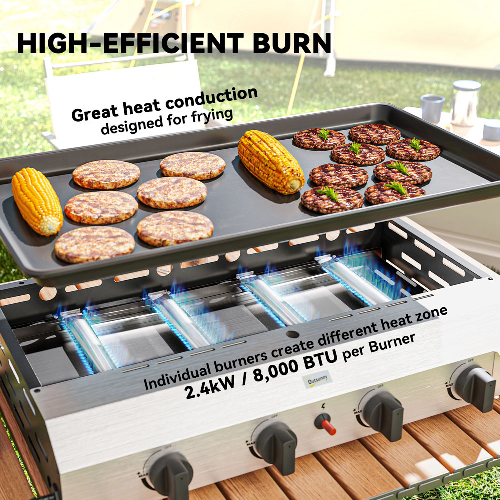Outsunny Silver Gas Plancha Grill with 4 Stainless Steel Burner Image 4