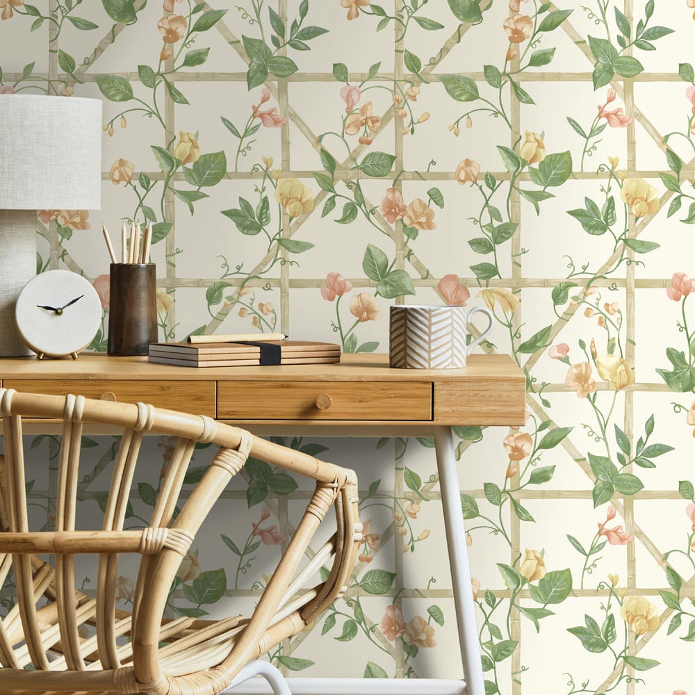 Holden Decor Trailing Floral Trellis Orange and Cream Wallpaper Image 3