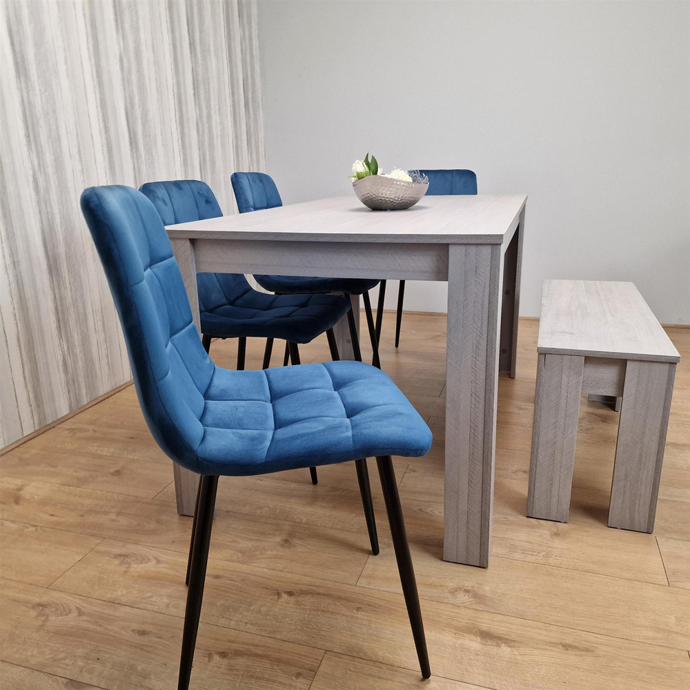 Portland 6 Seater Velvet Dining Bench Set Grey and Blue Image 3