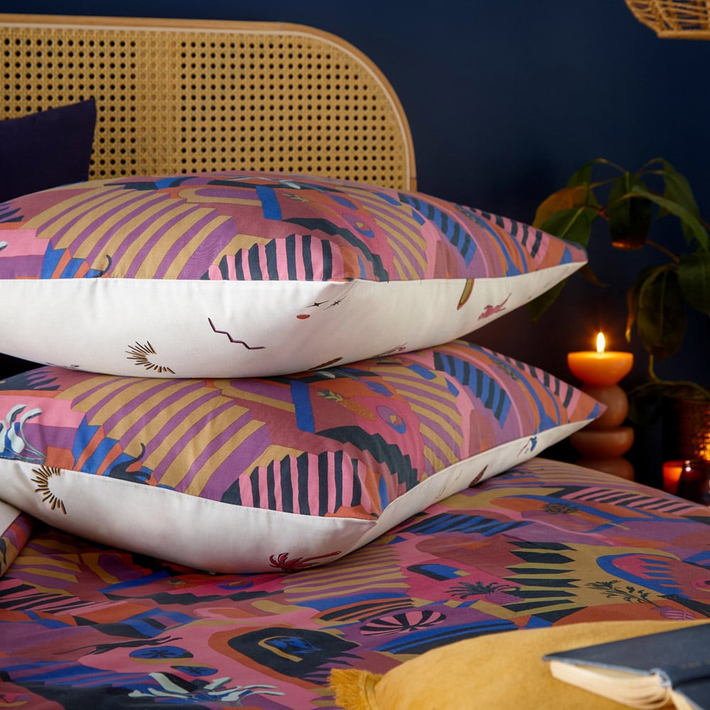 furn. Eivissa Double Pink Abstract Duvet Cover Set Image 3