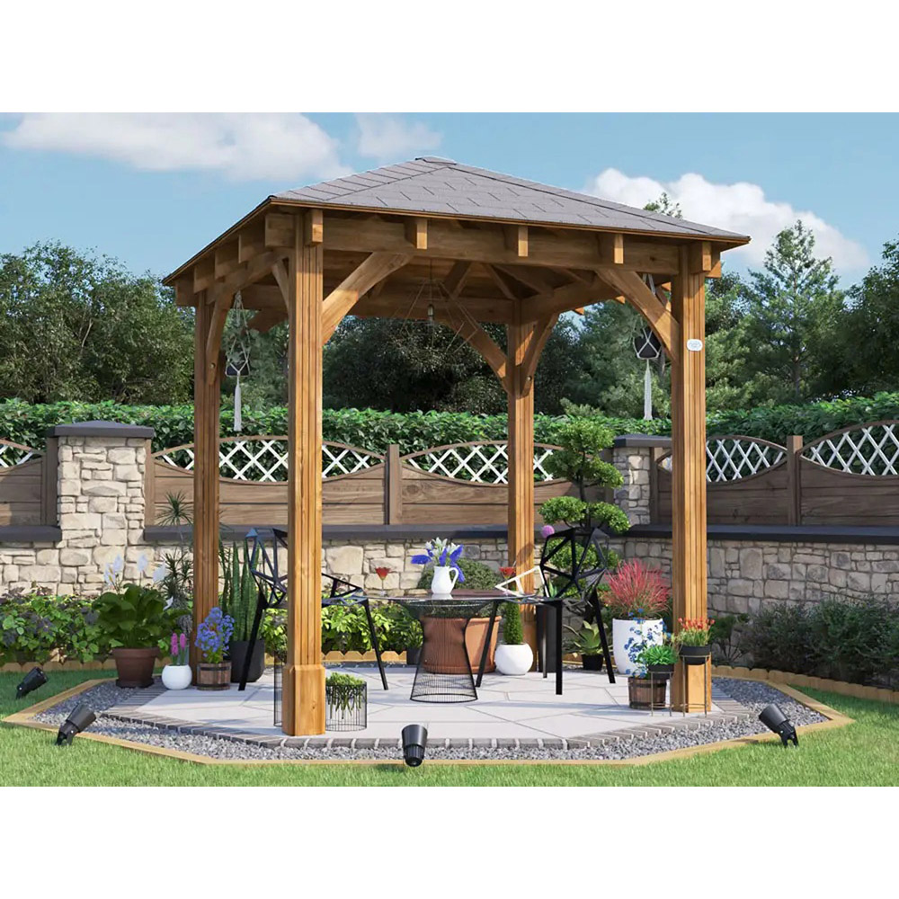 Dunster House Leviathan 2.5 x 2.5m Brown Heavy Duty Wooden Garden Gazebo with Roof Shingles Image 3