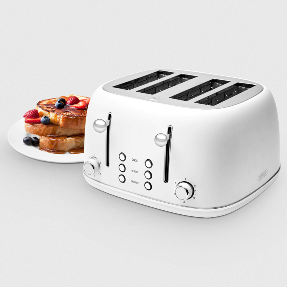 Tower Heritage EEJB230 Optic White with Chrome Accents 4 Slice Toaster and 1.7L Kettle Set Image 2