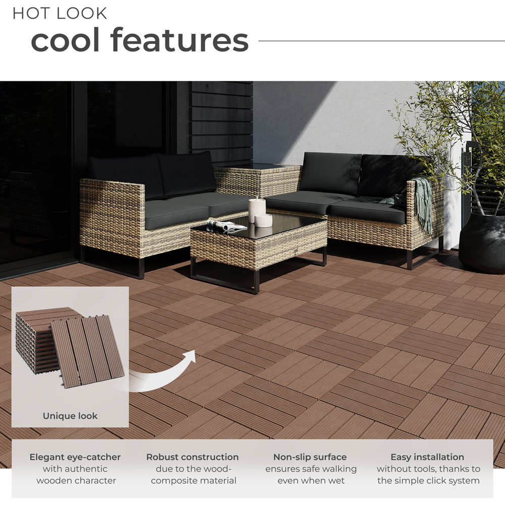 tectake Tegulas 11 Piece Brown Wood Look Outdoor Tile Set Image 6