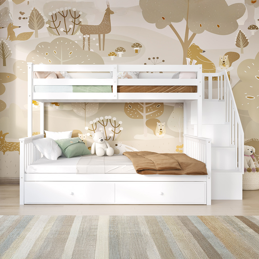 Flair Tag Triple White Staircase Bunk Bed with Trundle Image 3