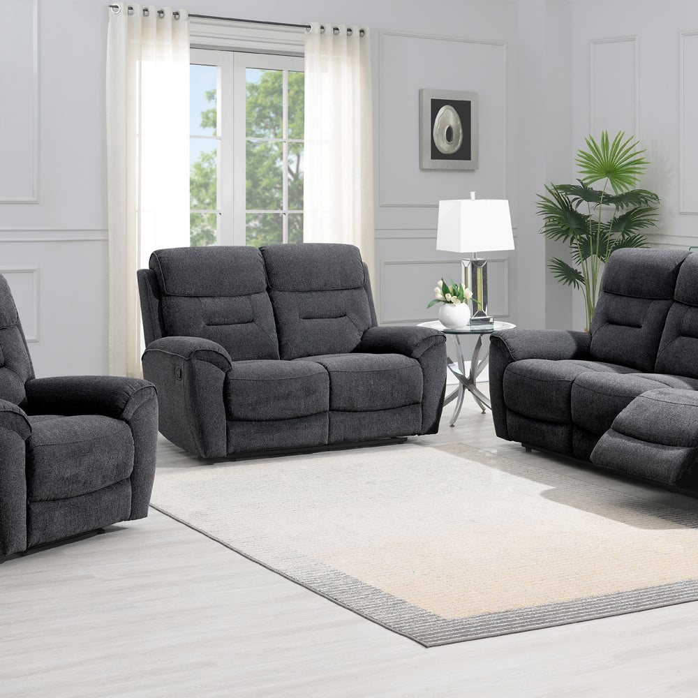 Clinton 2 Seater Dark Grey Manual Recliner Sofa Image 3