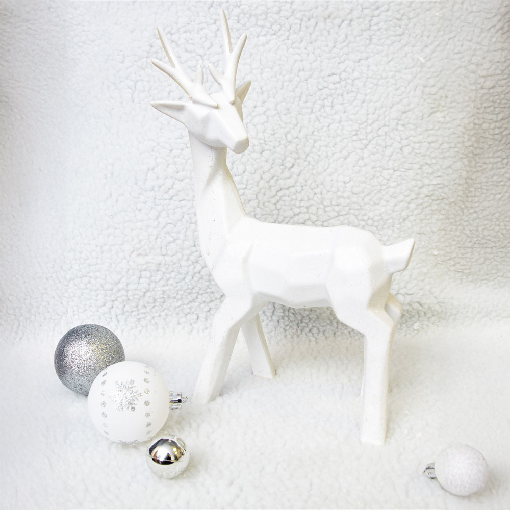St Helens White Glitter Polyresin Dear Christmas Decoration Image 3