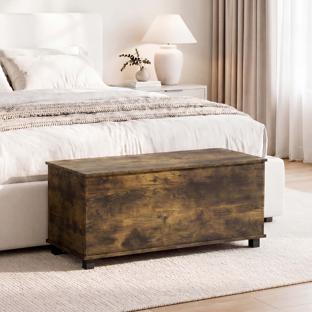 VIDA DESIGNS Leon Rustic Brown Storage Ottoman Bench Image 3