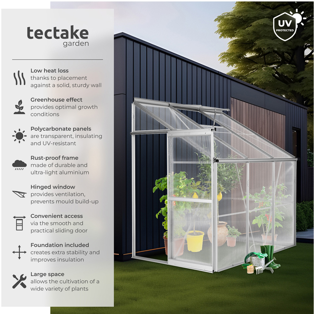 tectake Aluminium Frame Skylight 6.2 x 4ft Greenhouse with Lean-To and Sliding Door Image 6