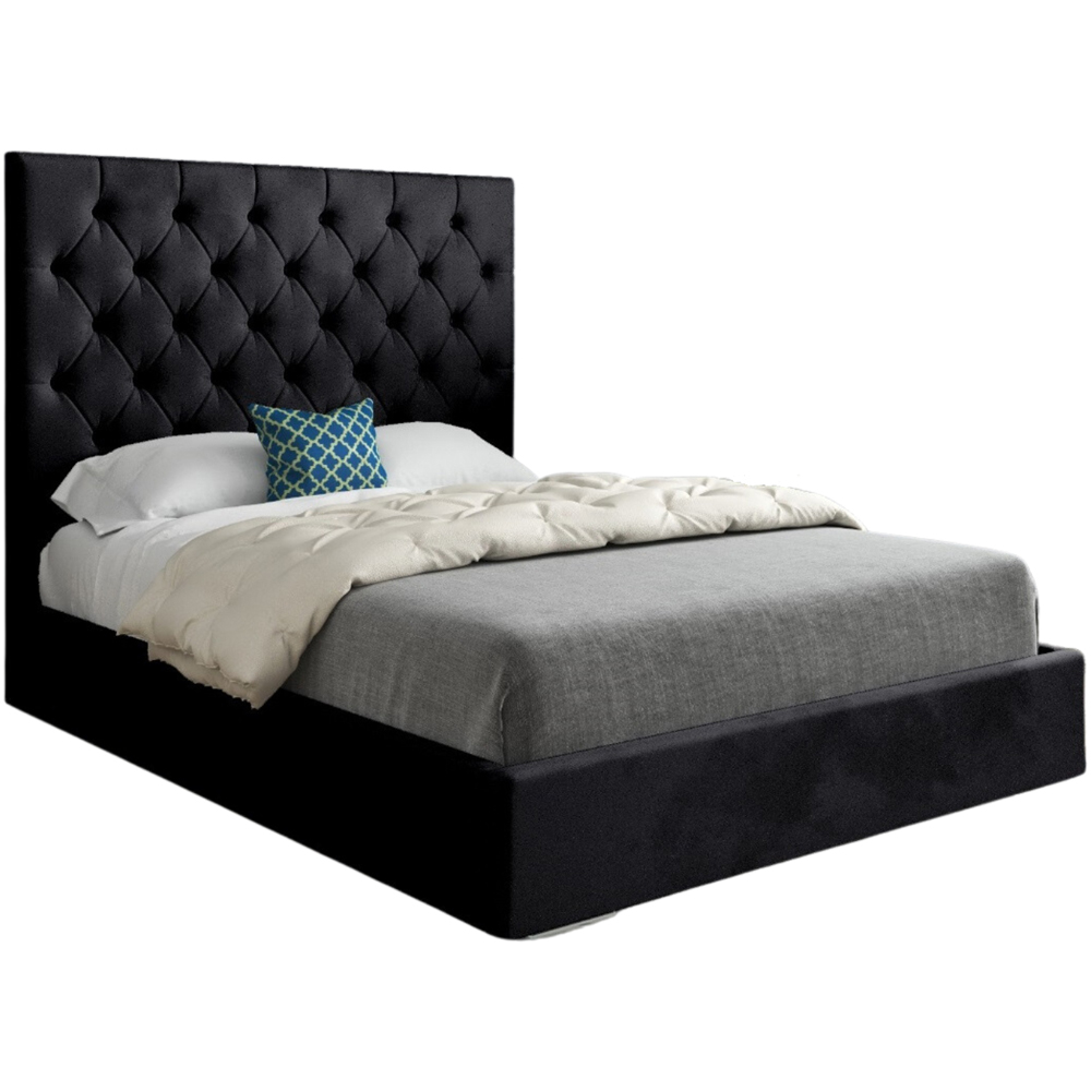 Alma Black Super King Size Velvet Upholstered Bed Frame with Chesterfield Headboard Image 2