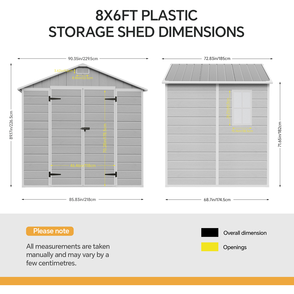 Living and Home 8 x 6ft Smokey Grey Wood Grain Plastic Apex Storage Shed Image 9