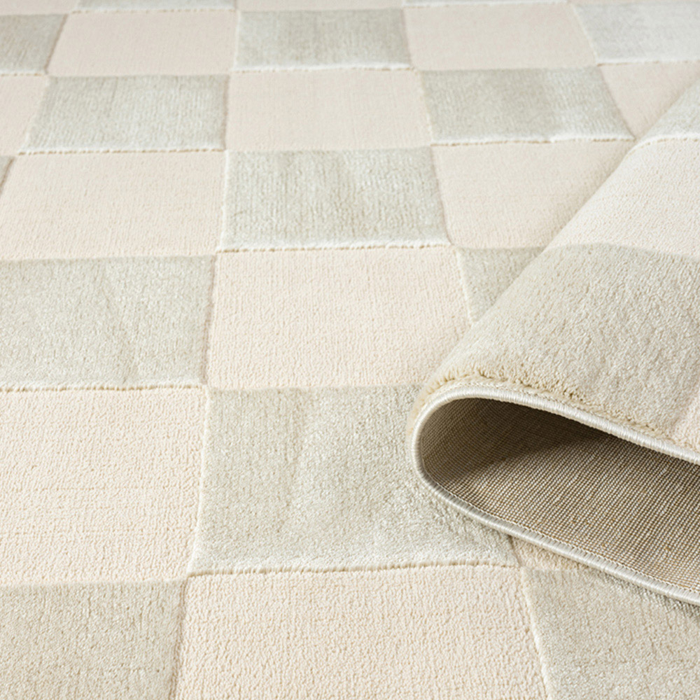 Desire Rugs Vellure Cream Metallic Sheen Grid Design Rug 60 x 220cm Image 4