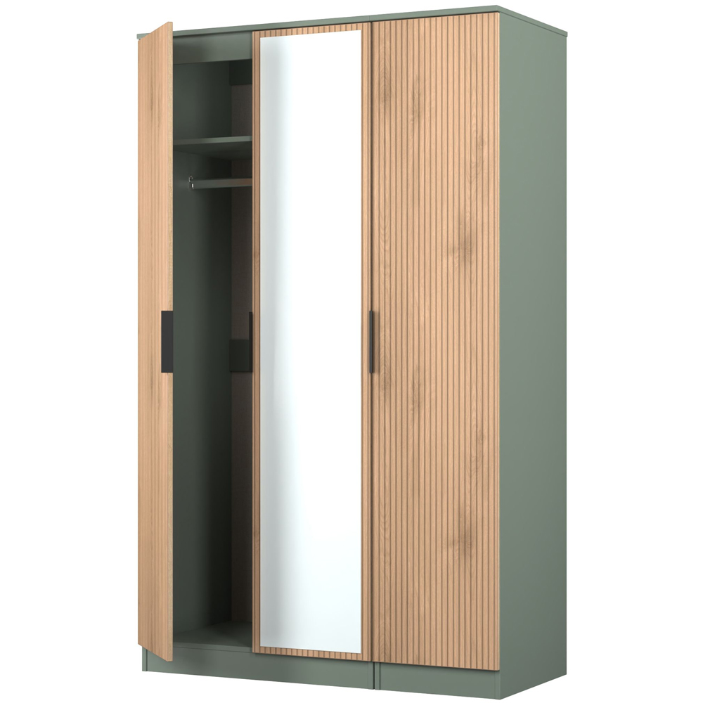 Crowndale Java 3 Door Slatt Effect and Reed Green Mirror Wardrobe Image 5