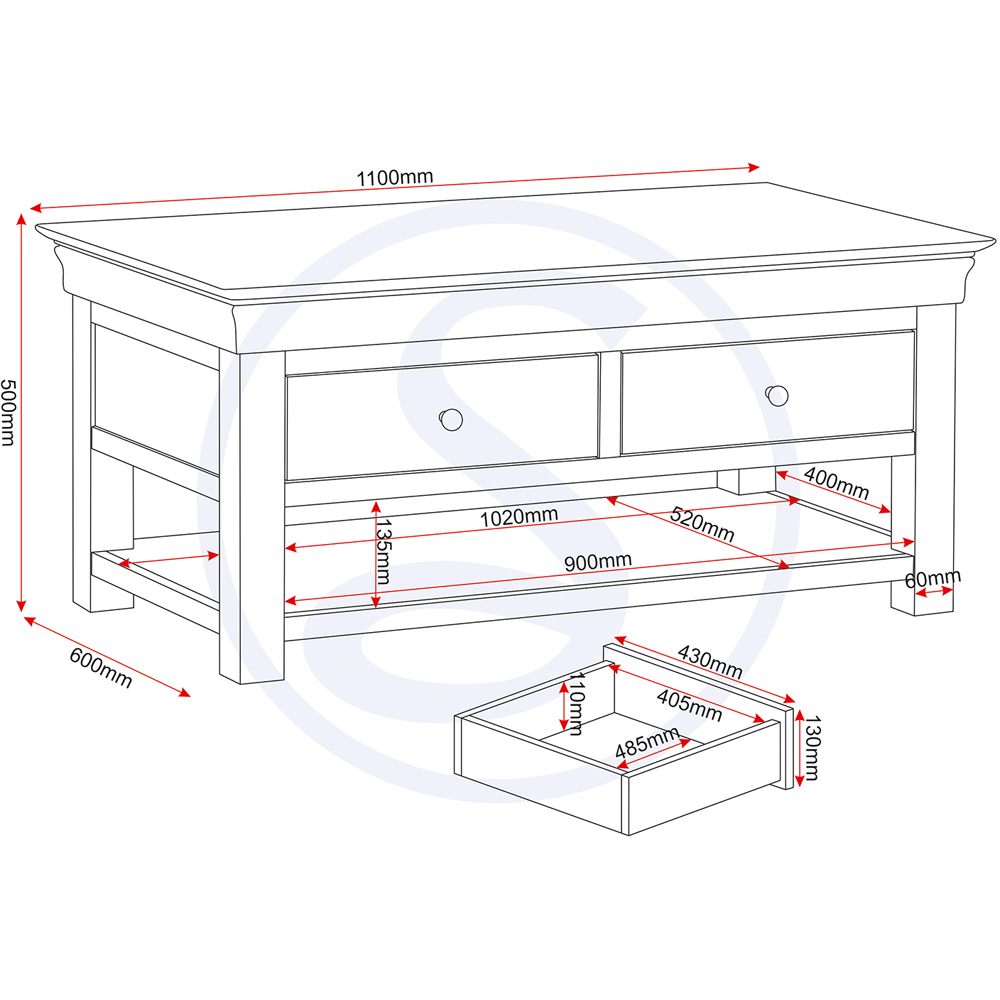 Seconique Bordeaux 2 Drawer Pebble Grey and Oak Coffee Table Image 9