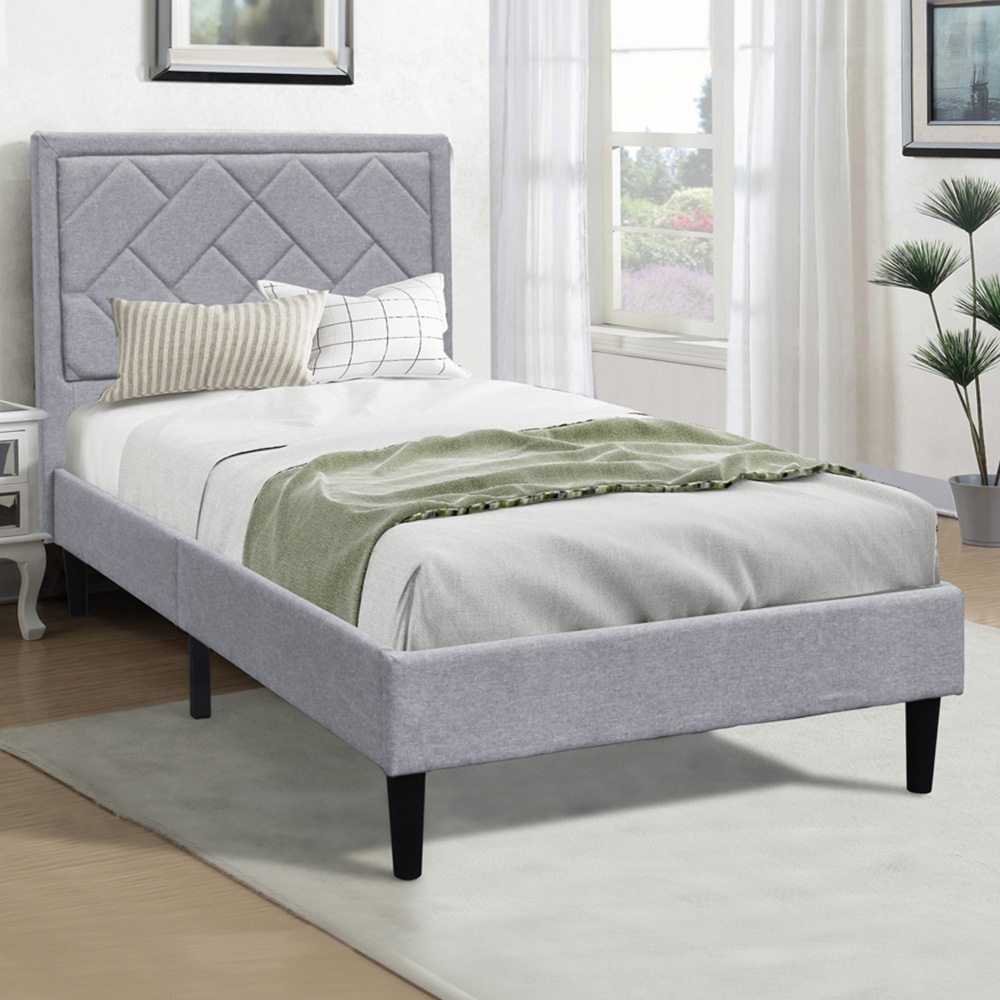 Brooklyn Single Light Grey Padded Headboard Bed Frame Image 1