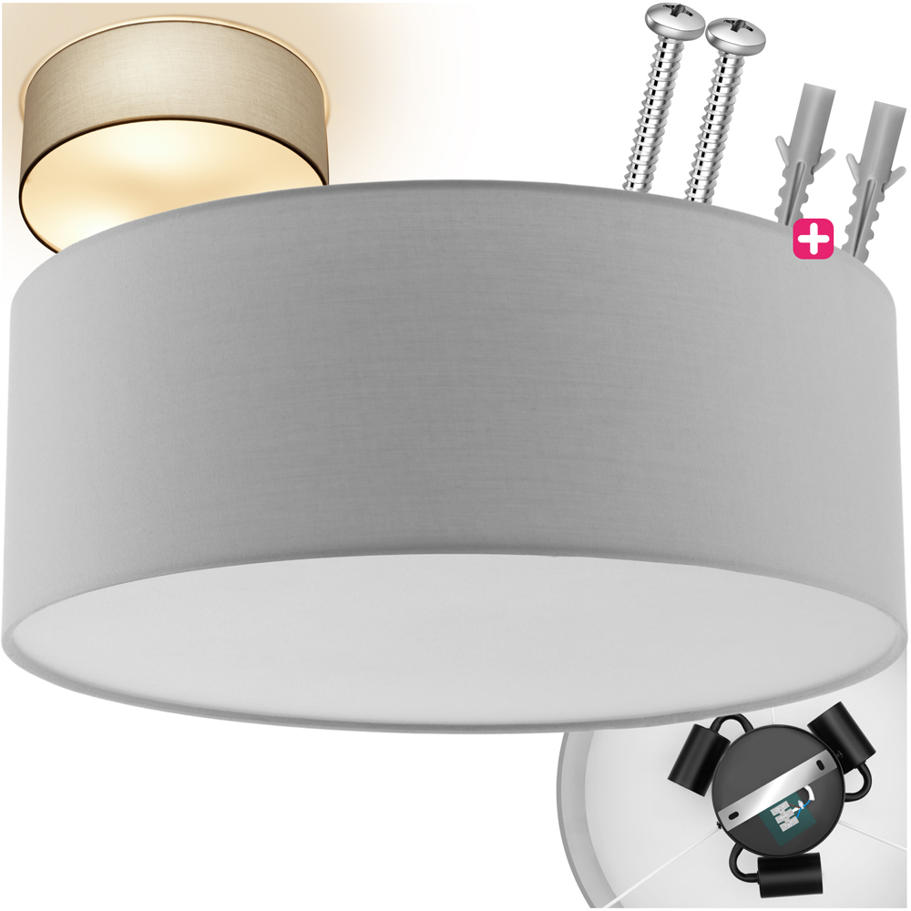 tectake Grey Linen Ceiling Lampshade Image 2