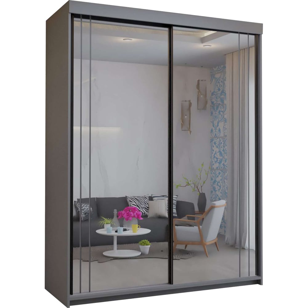Sliding Wardrobes 4U 2 Sliding Door Grey Modern Full Length Mirrored Wardrobe Image 2