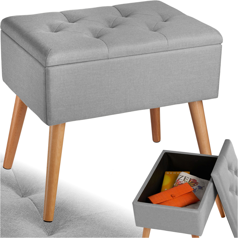 tectake Ranya Grey Upholstered Linen Look Bench with storage Image 2