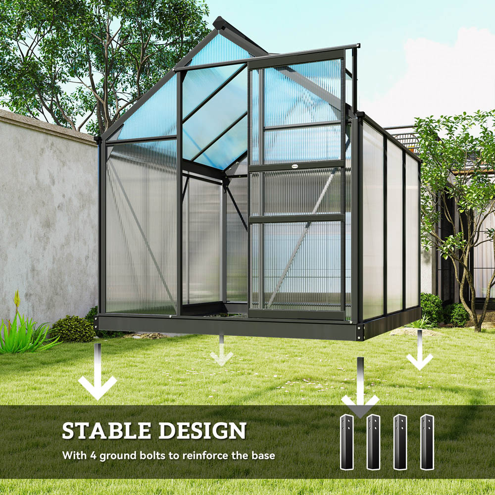 Outsunny 6 x 6ft Black Galvanised Aluminium Polycarbonate Walk In Greenhouse Image 5