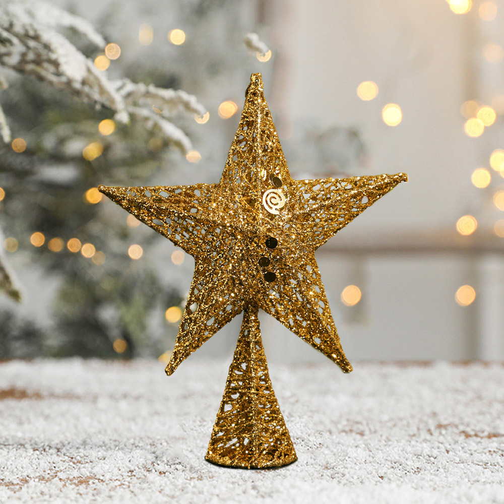 Living and Home Gold Star Wrought Iron Christmas Tree Topper 35cm Image 2