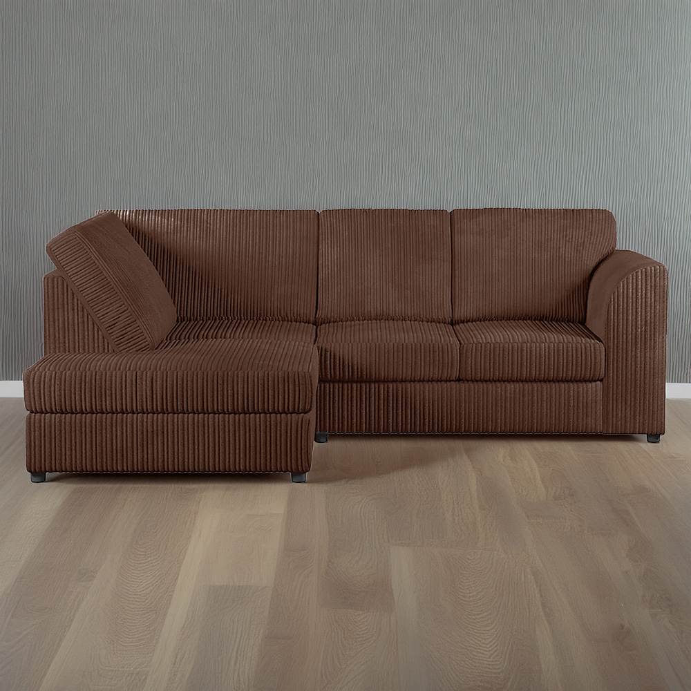 Luxor 4 Seater Chocolate Jumbo Cord Full Back Left Hand L Shape Corner Sofa Image 1