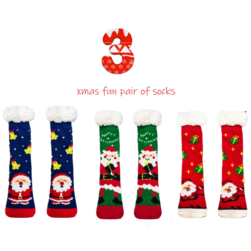 Noel Square Sherpa Fleece Santa Xmas Socks 3 Pack Image 6