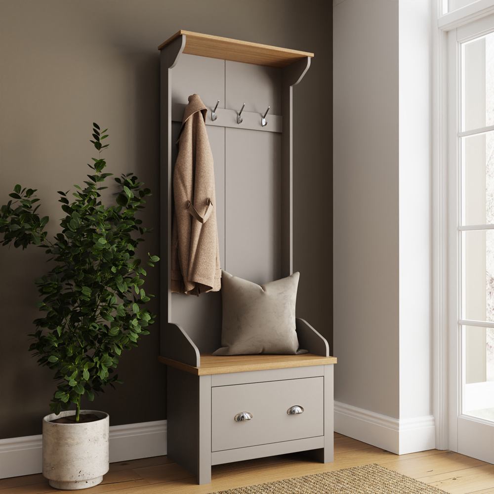 GFW Lancaster Single Drawer Grey Hallway Storage Unit with Hooks Image 8