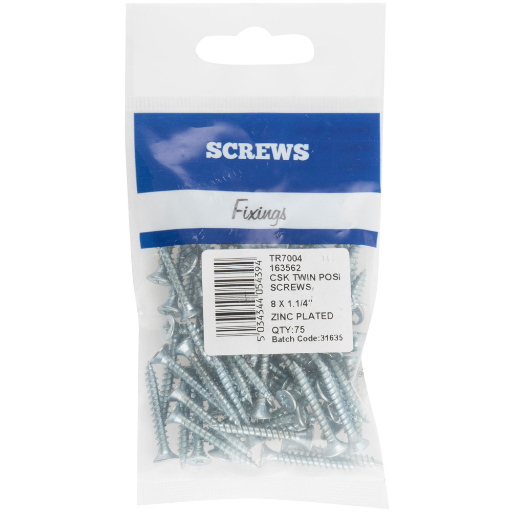 Hiatt Zinc Plated Countersunk Hard Twin Posi Screws 75 Pack Image 1