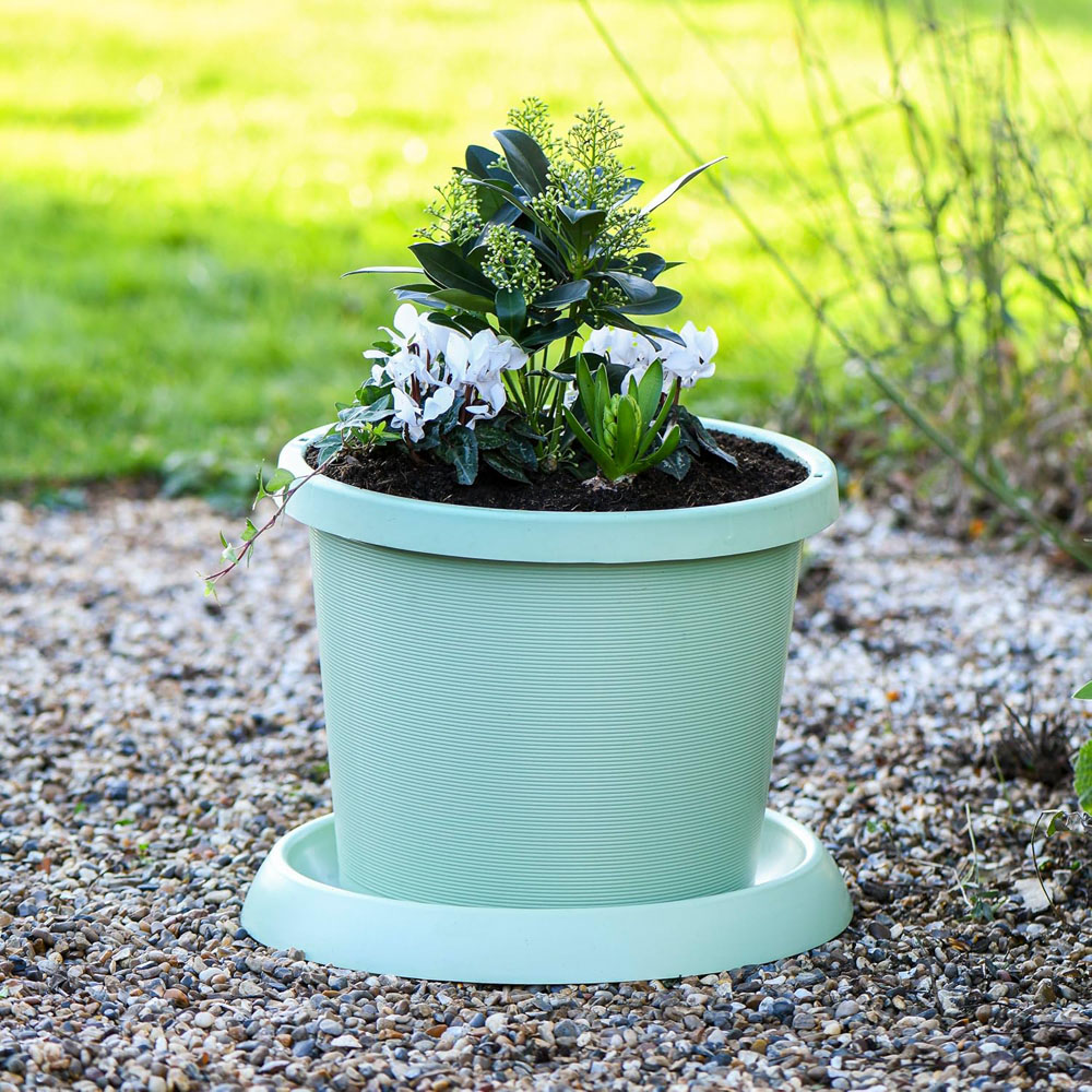 Garden Gear Pistachio Green Plastic Plant Pot with Saucer 42cm Image 4