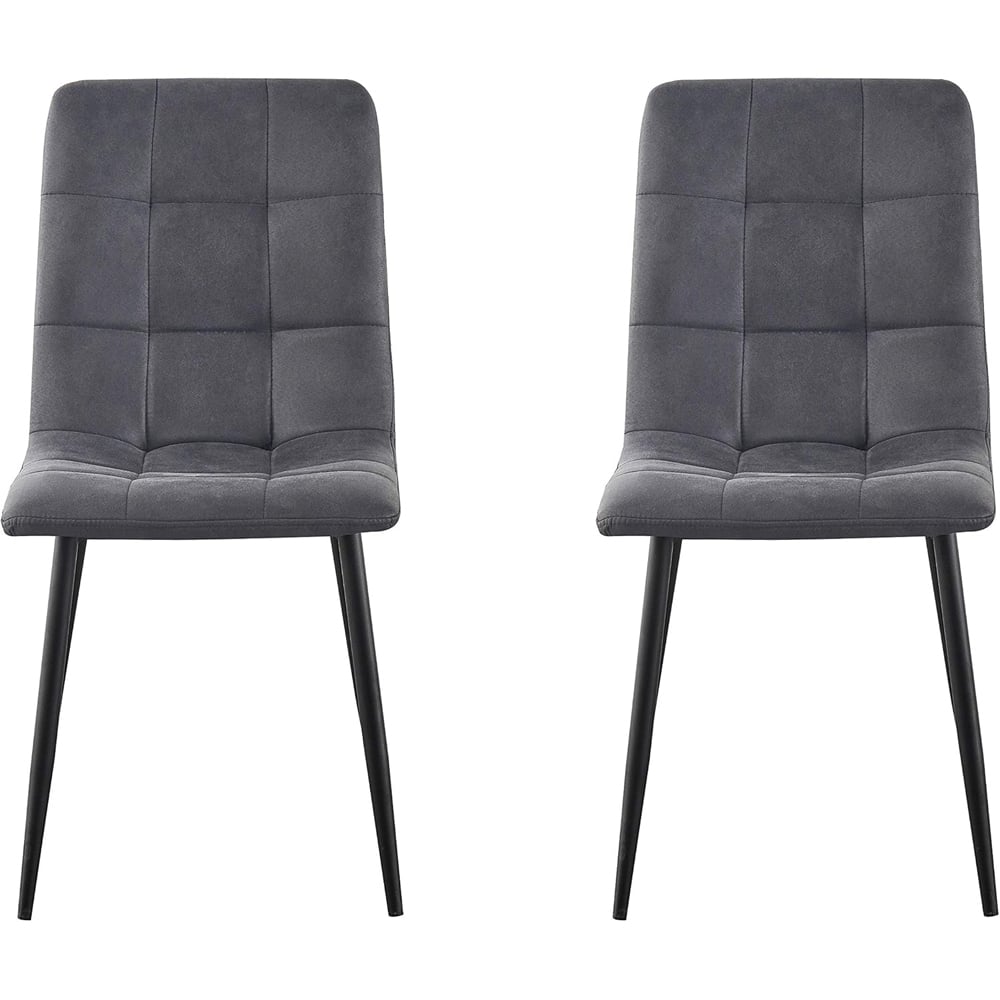 Henri Set of 2 Dark Grey Faux Suede Leather Dining Chairs Image 4