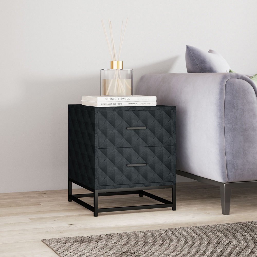 Portland 2 Drawer Black Bedside Table Set of 2 Image 3