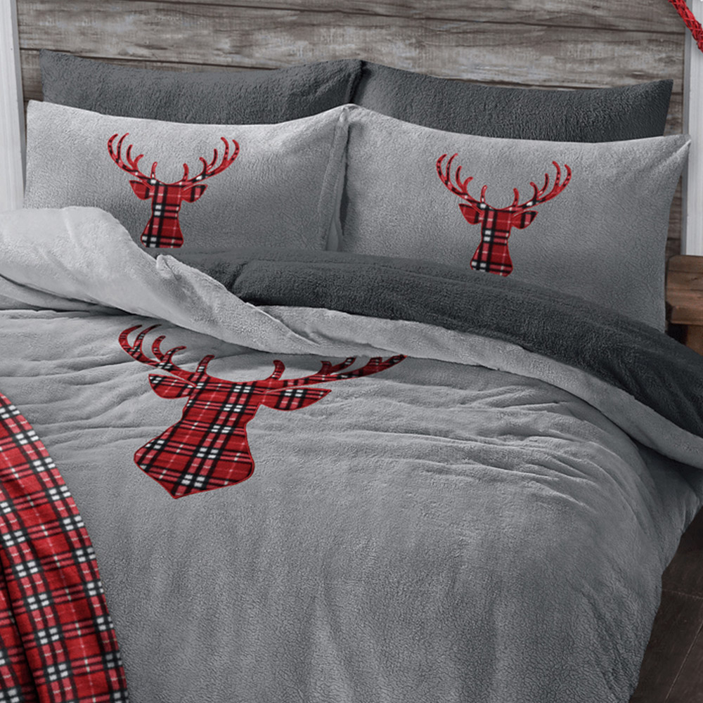Velosso Single Silver Stag Head Teddy Fleece Duvet Set Image 3