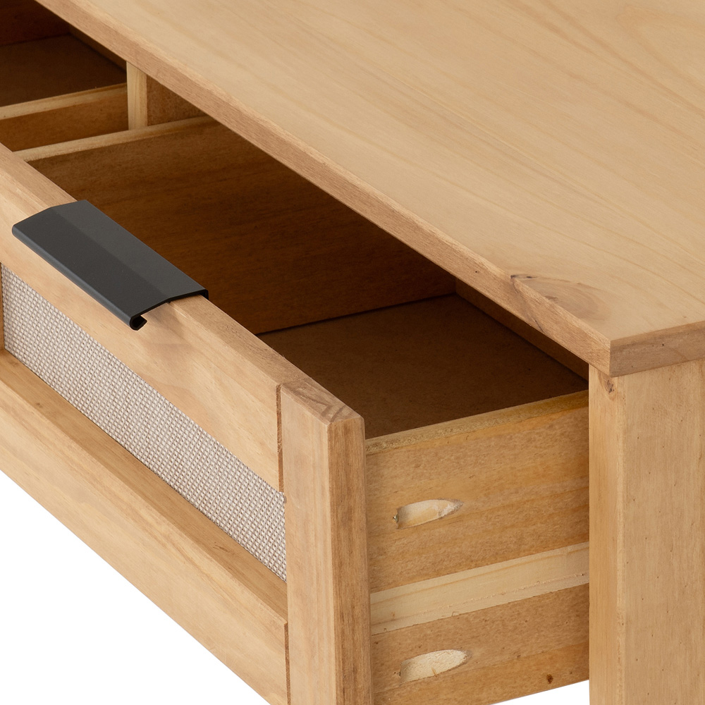 Seconique Corona Rattan 2 Drawer Distressed Wax Pine and Rattan Effect Console Table Image 7