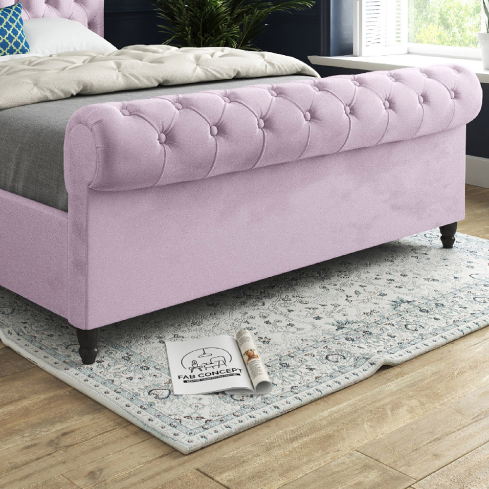 Sienna Small Double Pink Soft Velvet Upholstered Sleigh Bed Frame with Scrolled Headboard Image 4