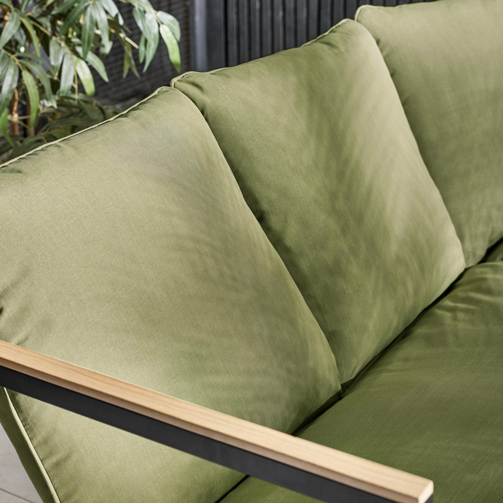 Furniturebox Piasa 6 Seater Black and Green Outdoor Corner Sofa Set Image 2