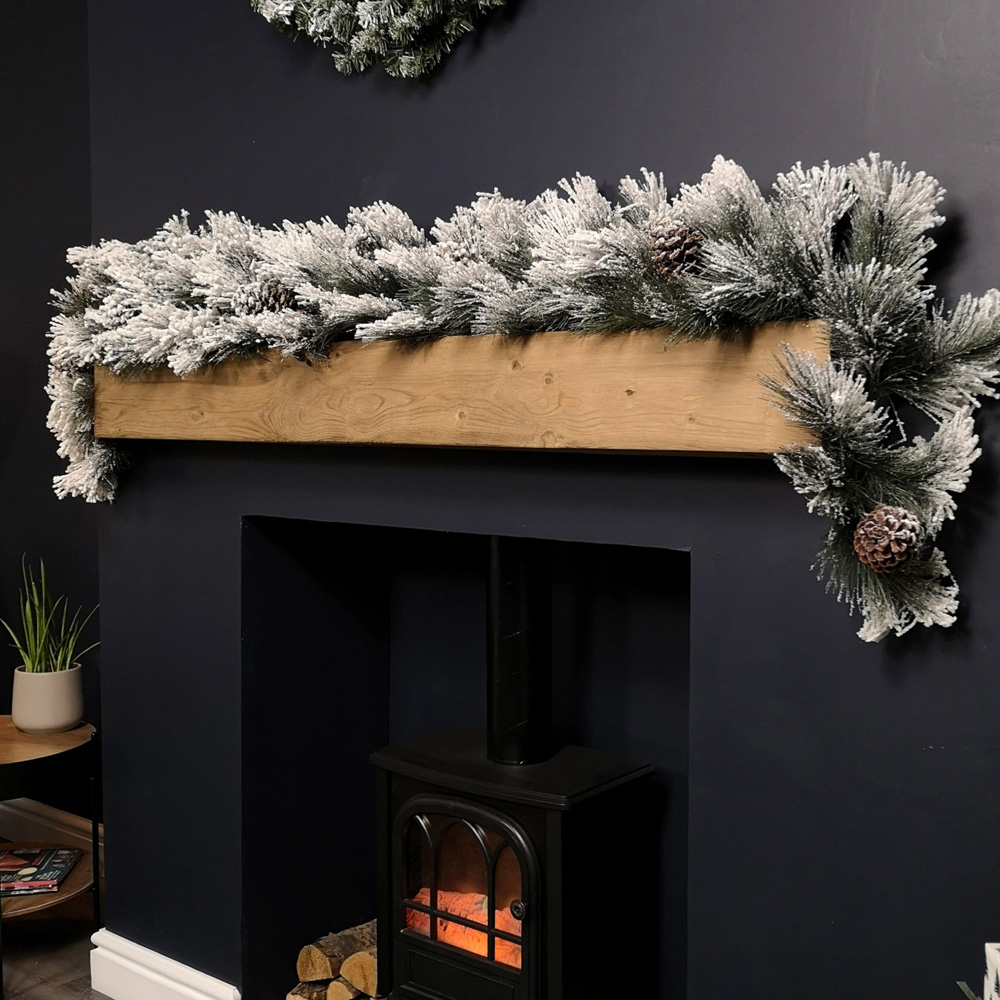 Samuel Alexander Snow Flocked Christmas Garland with Pinecones 180cm Image 3