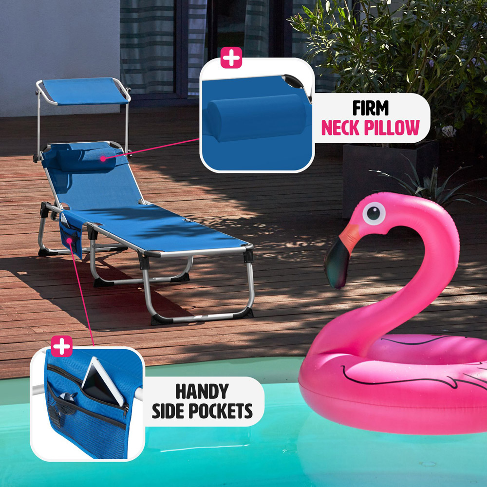 tectake Aurelie Blue Foldable and Adjustable Sun Lounger with Headrest Image 8