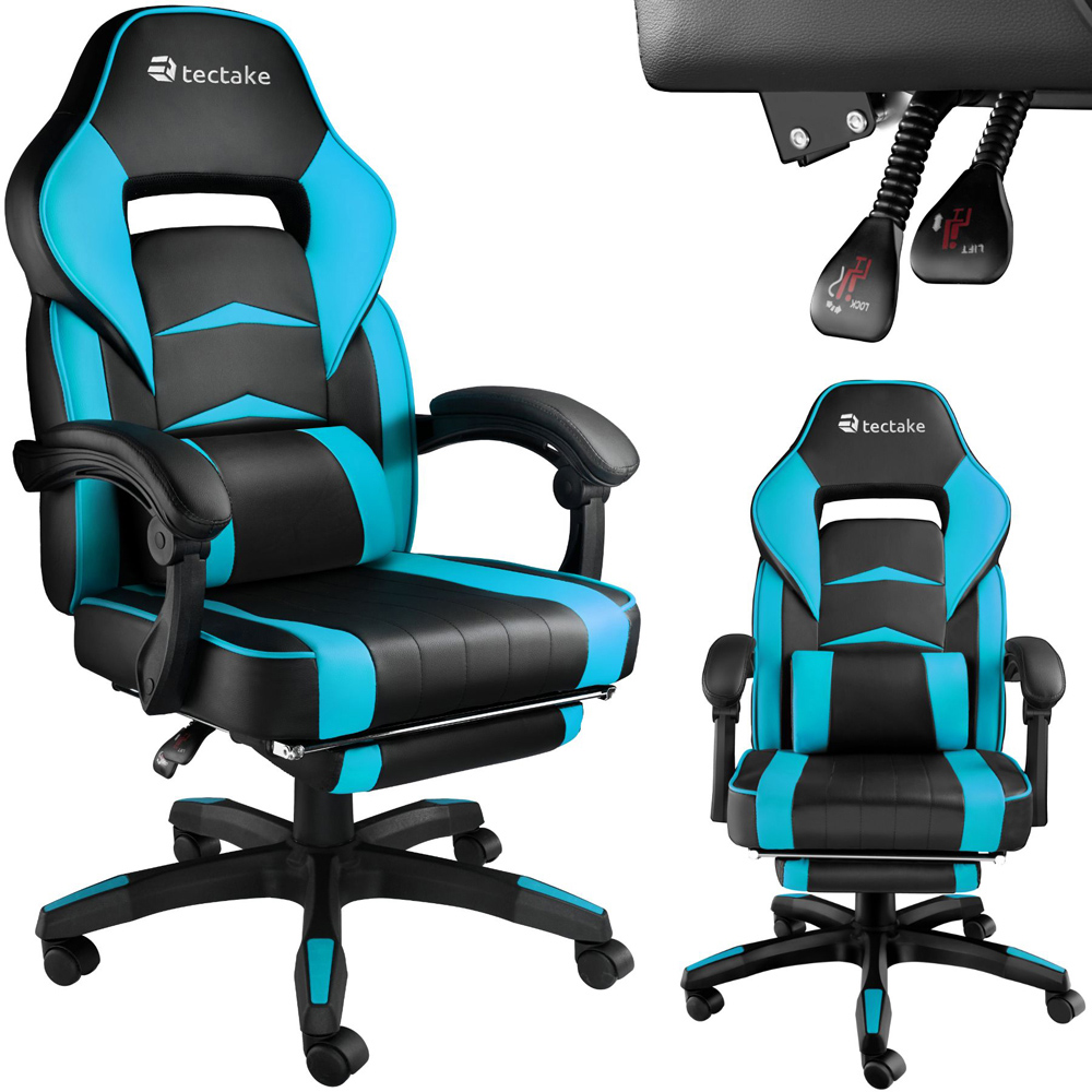 tectake Comodo Black and Azure Gaming Chair Image 2
