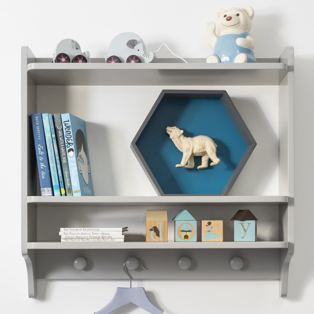 Noa and Nani Hege 3 Shelf 4 Hook Silk Grey Wall Mounted Storage Unit Image 4