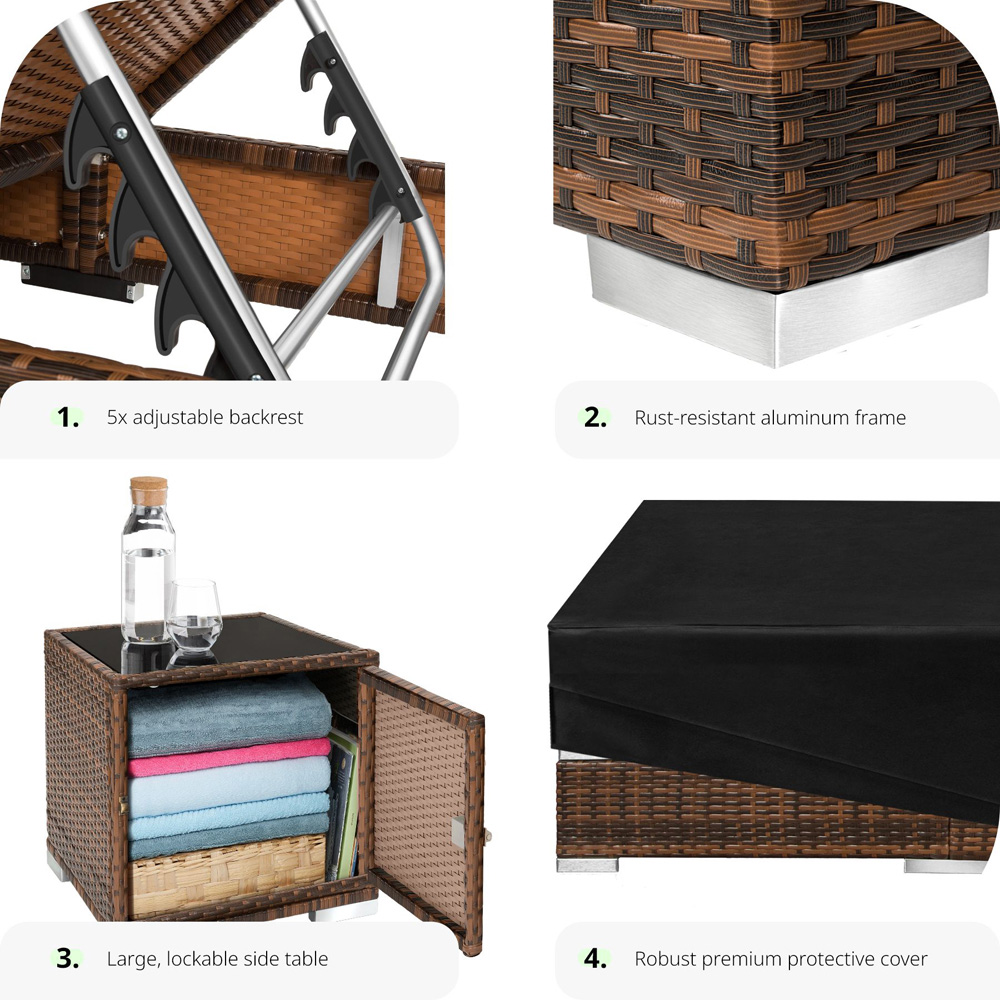 tectake Set of 2 Brown Sun Lounger with Rain Cover Image 4