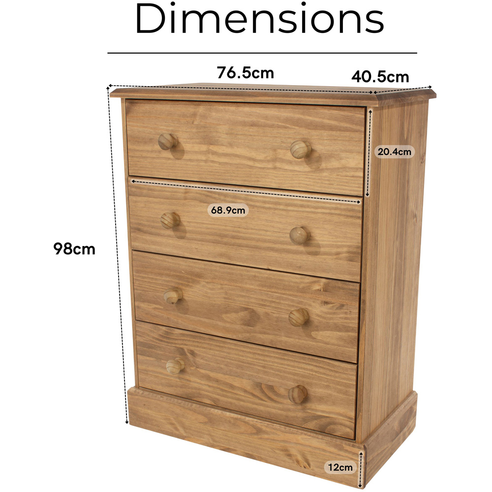 Core Products Cotswold 4 Drawer Pine Wood and MDF Chest of Drawers Image 9