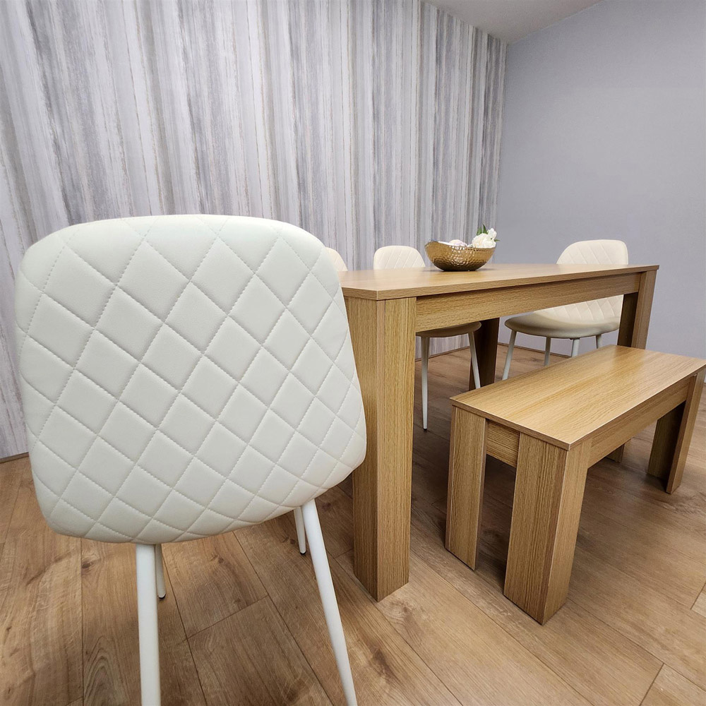 Portland 6 Seater Dining Set Oak Effect and Cream Image 5