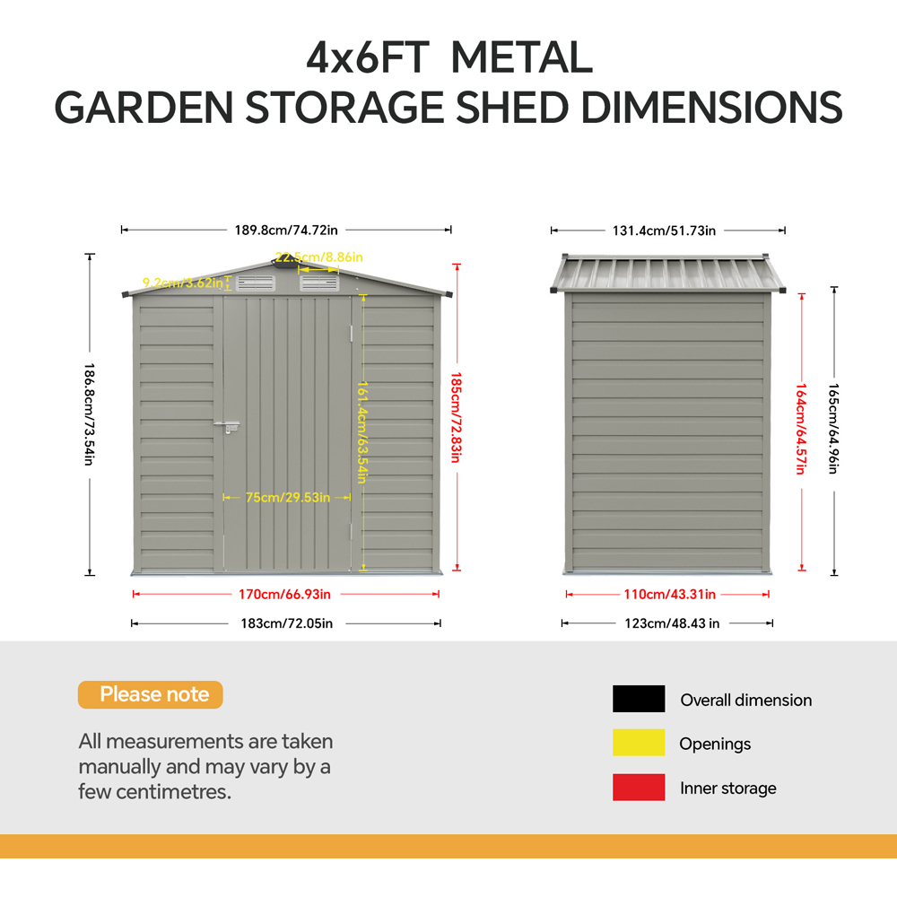 Living and Home 4 x 6ft Grey Apex Garden Storage Shed with 4 Vents Image 9