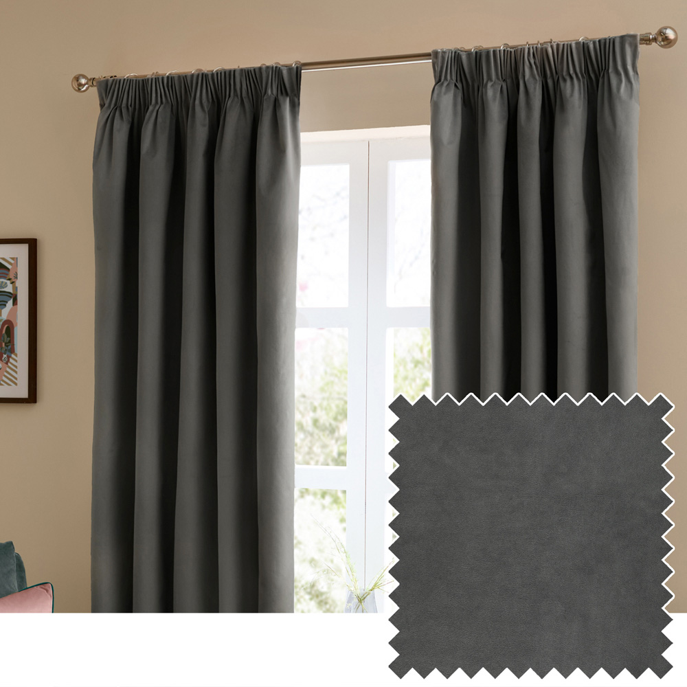 Furn The Ultimate Charcoal Velvet Blackout Pencil Pleat Curtains 229 x 229cm Image 6