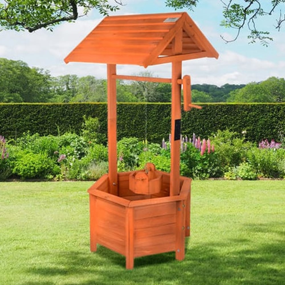 Gr8 Garden Brown Wooden Wishing Well Bucket Planter Image 3