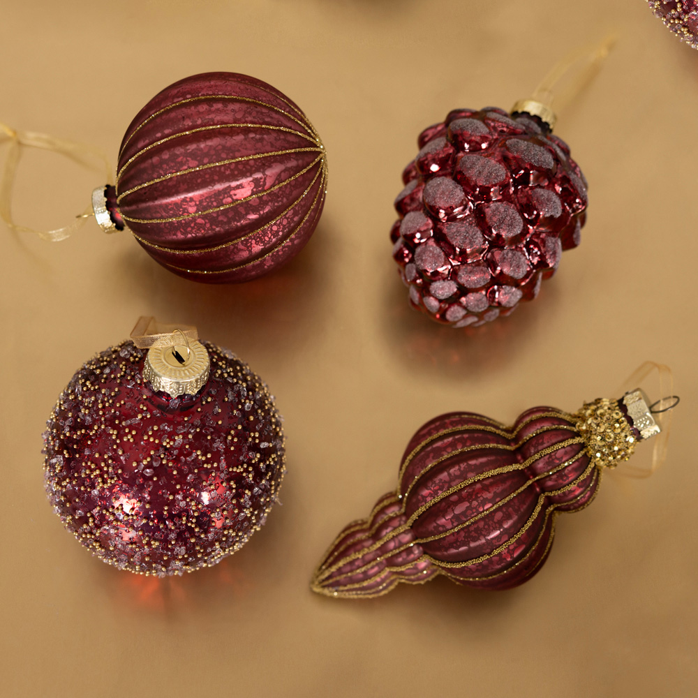 Charles Bentley Burgundy Glass Bauble Collection 12 Pack Image 2