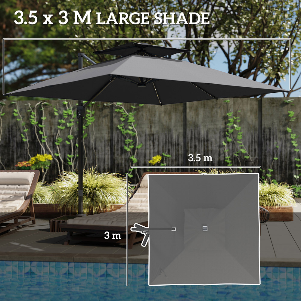 Outsunny 2 Tier Grey Aluminium Solar LED Crank and Tilt Cantilever Parasol 3.5m Image 8