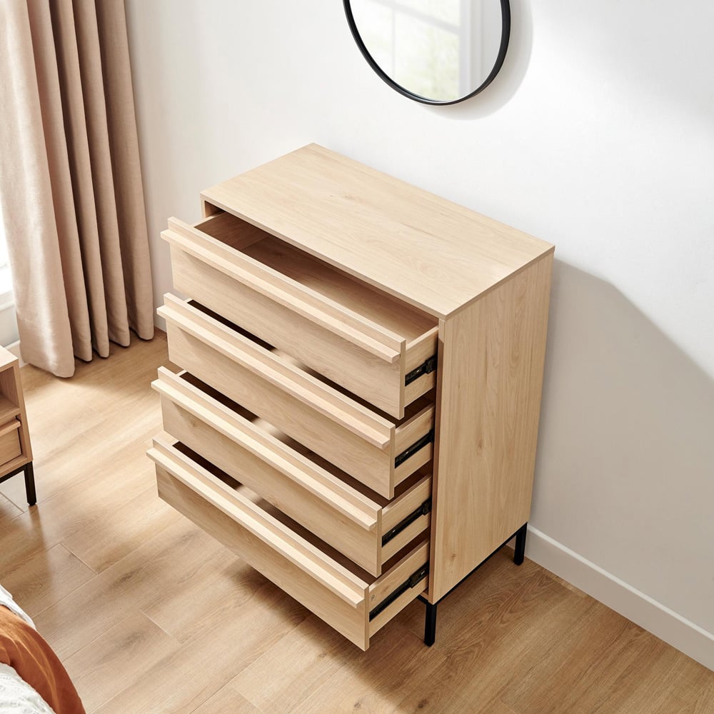 Furniturebox Sval 4 Drawer Oak Effect Wooden Chest of Drawers Image 5