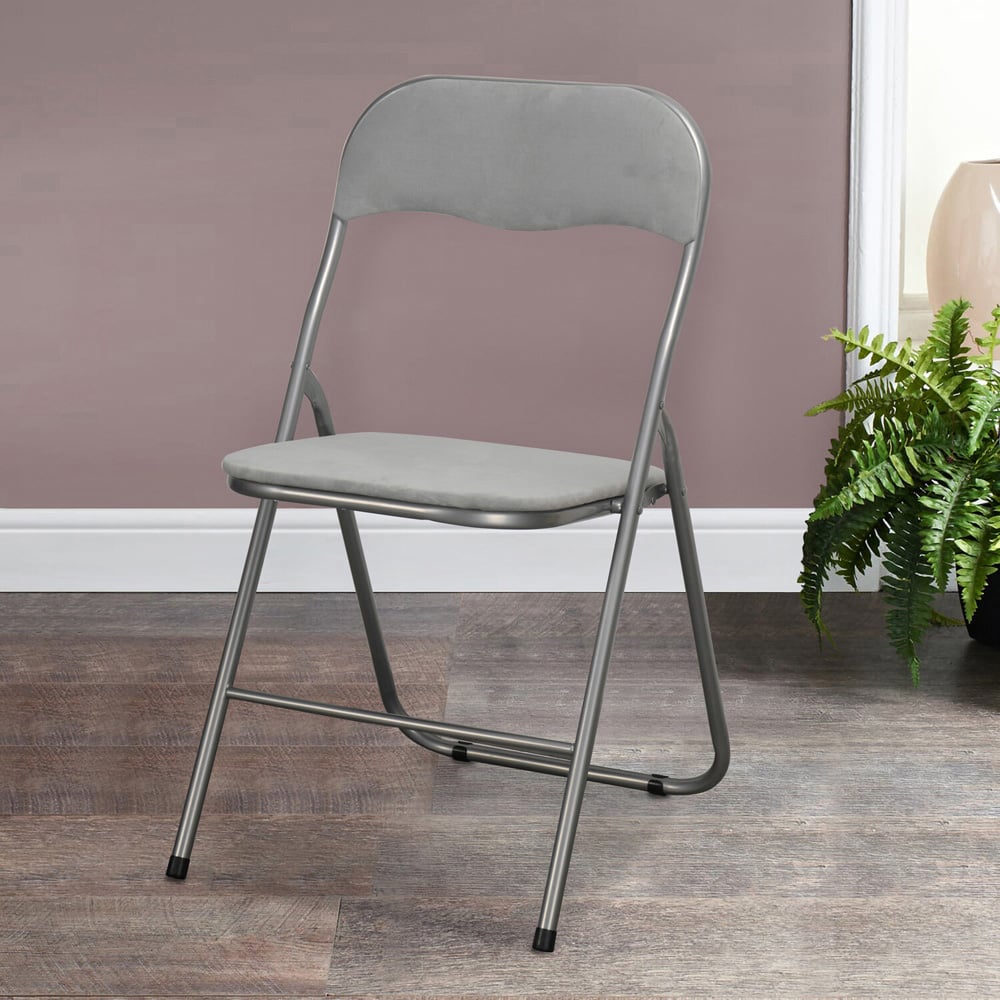 Grey Velvet Touch Steel Folding Chair Image 3