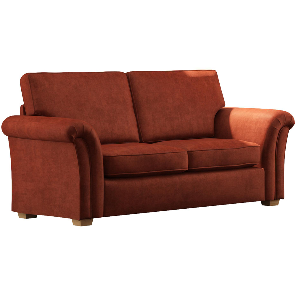 Castleacre 3 Seater Marmalade Plush Velvet Fixed Back Sofa Image 2