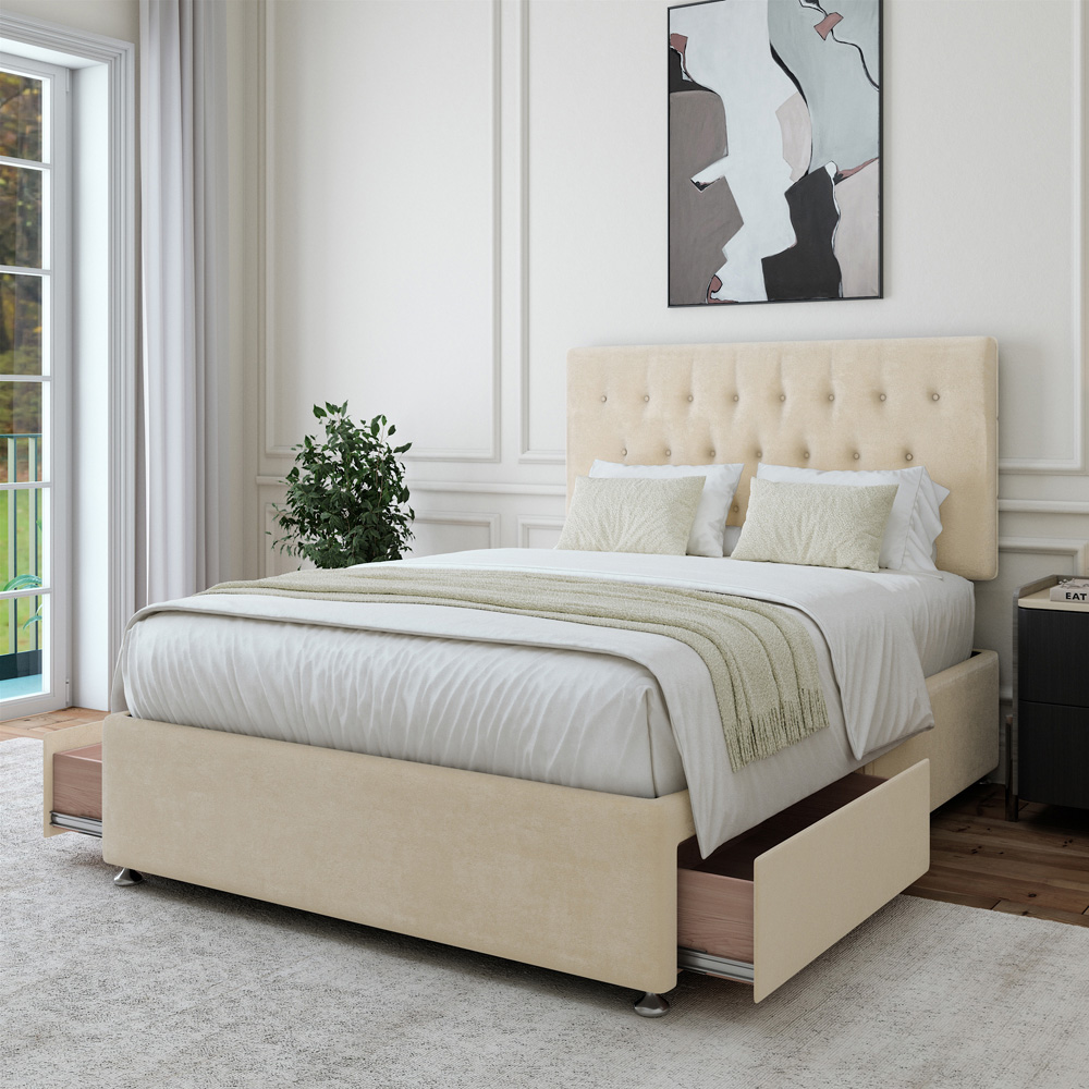 Bedmaster Single Cream Naples Linen 2 Drawer Divan Base with Lona Headboard Image 3